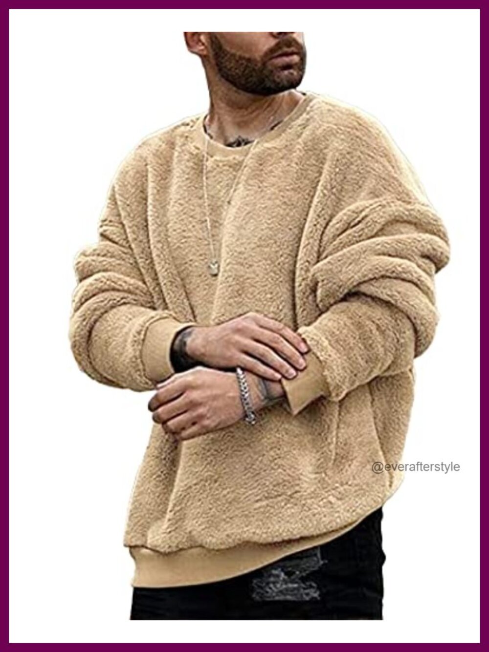 Fuzzy Sherpa Fleece Crew Neck Sweatshirt Slim Fit Pullover